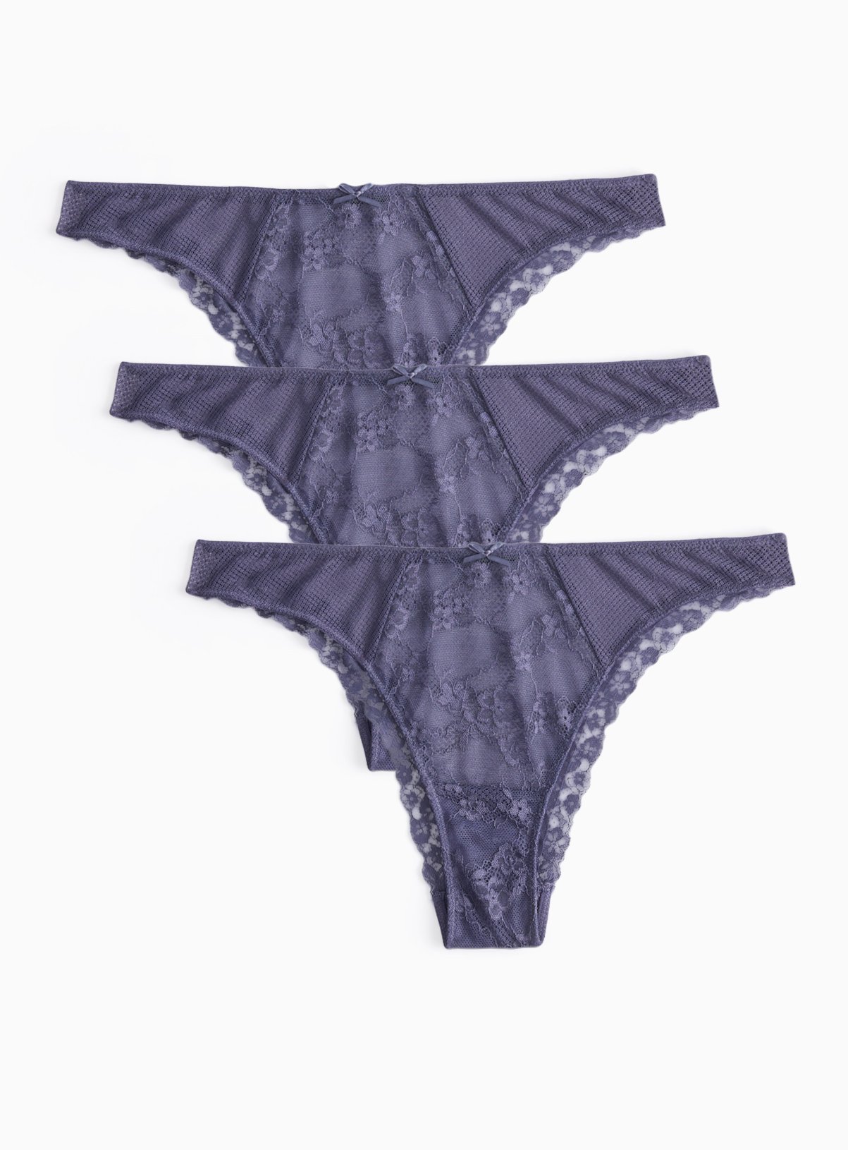 Dark Grey Lace Tanga Knickers 3 Pack 