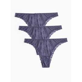 Mia Indigo Lace Tanga Knickers 3 Pack