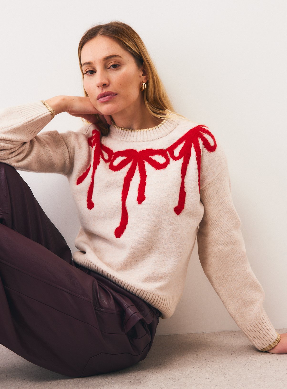 Mini Me Lurex Tipped Bow Crewneck Jumper 