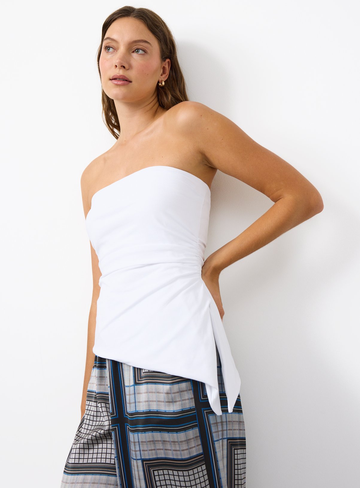 White Asymmetric Double Lined Bandeau Top 18