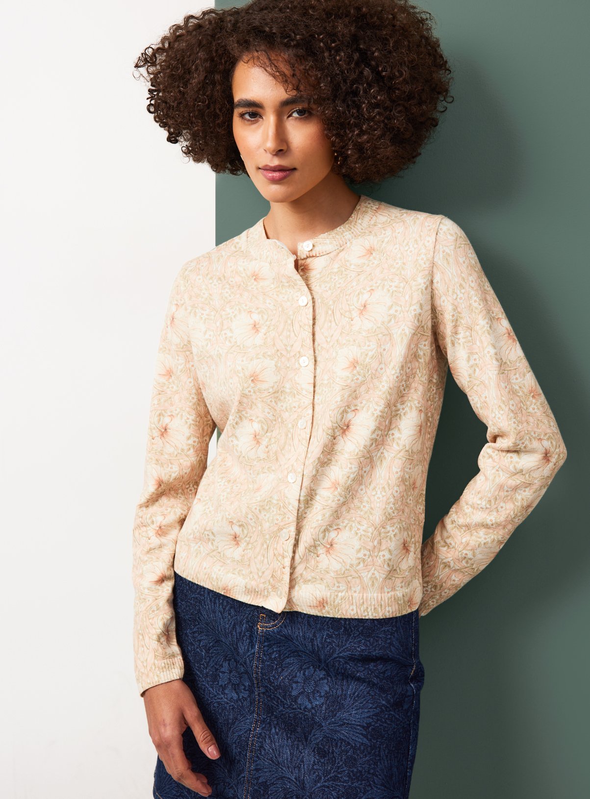 Tu x Morris & Co. Cream Pimpernel Print Cardigan M