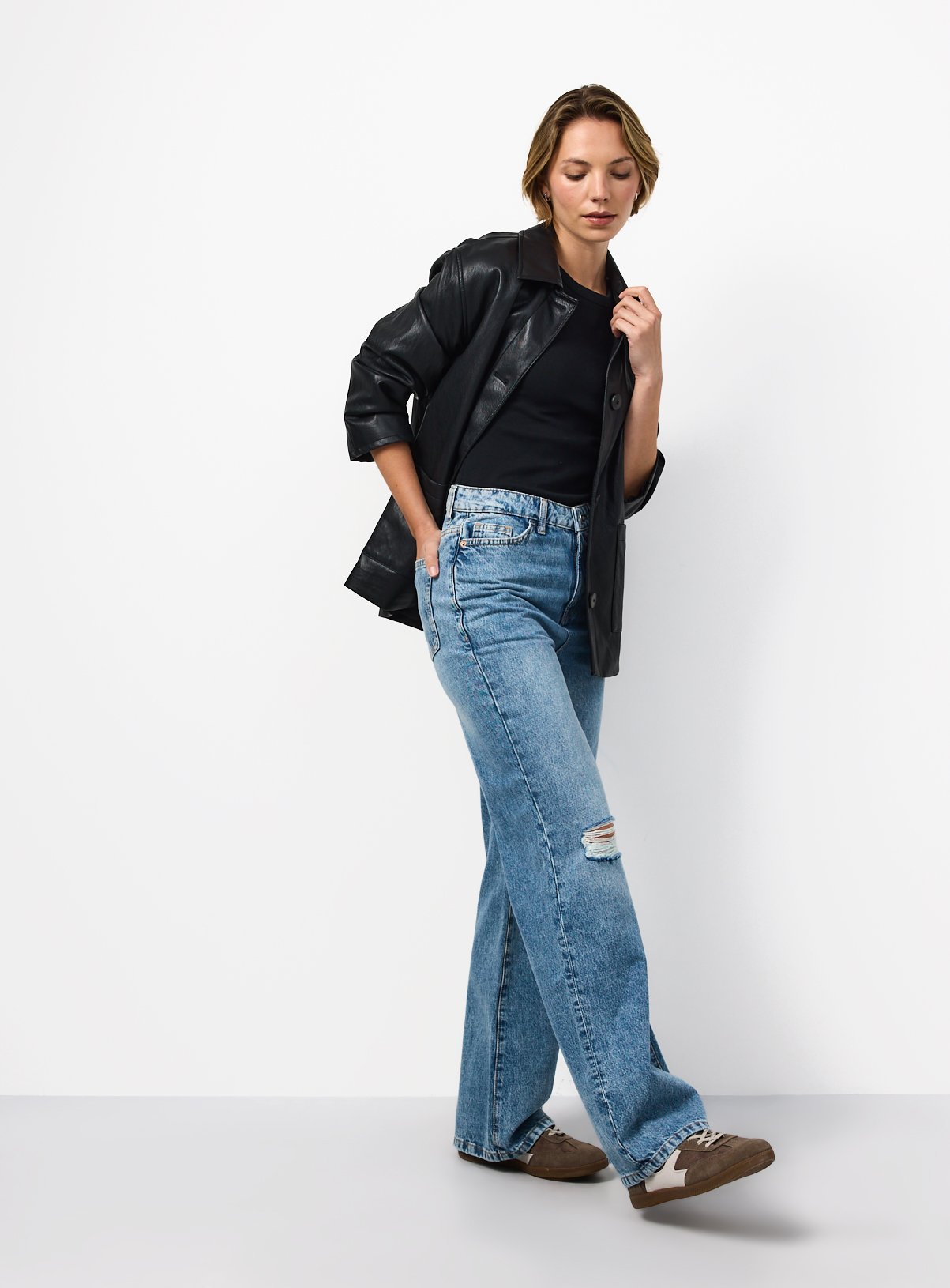 Blue Ripped Wide Leg Jeans 