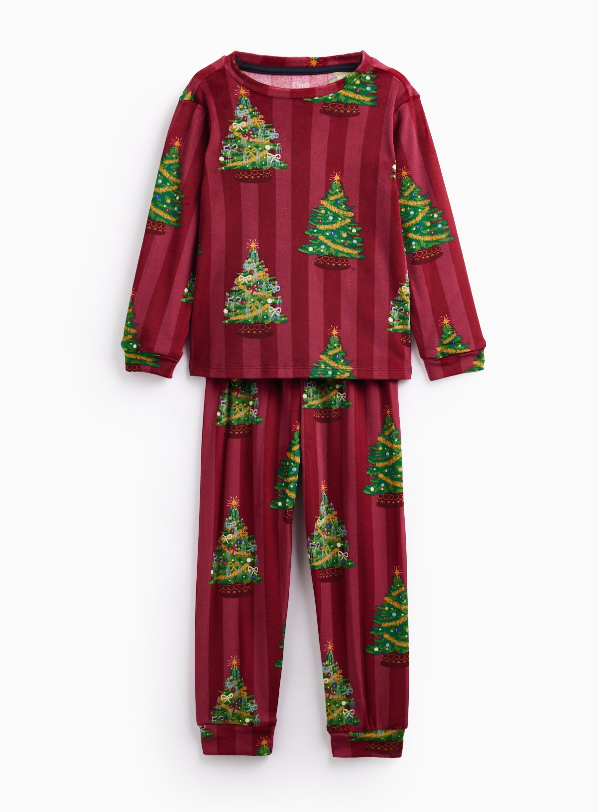 Family Matching Dark Red Christmas Tree Pyjamas 2-Piece Set 