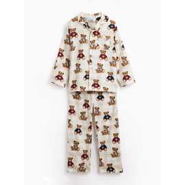Cream Bear Print Pyjama Top & Bottoms Set
