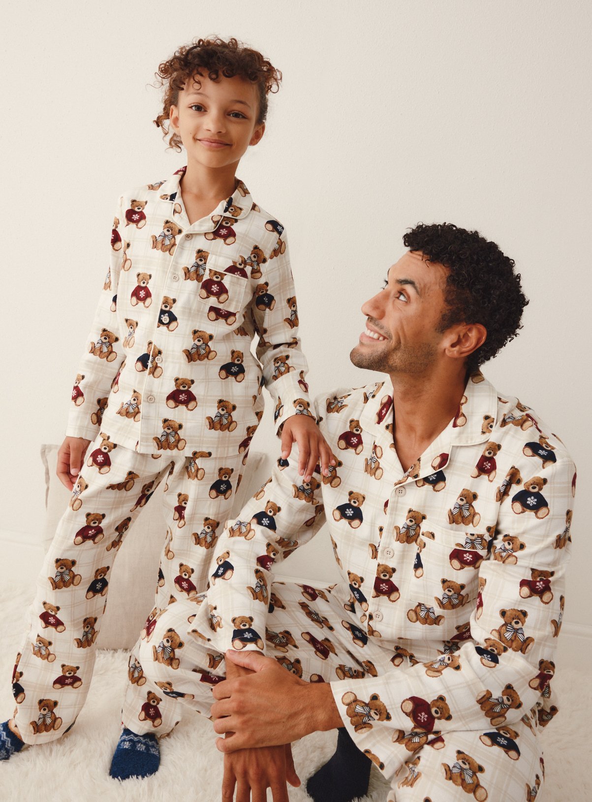 Family Matching Christmas Bear Check Traditional Pyjamas 