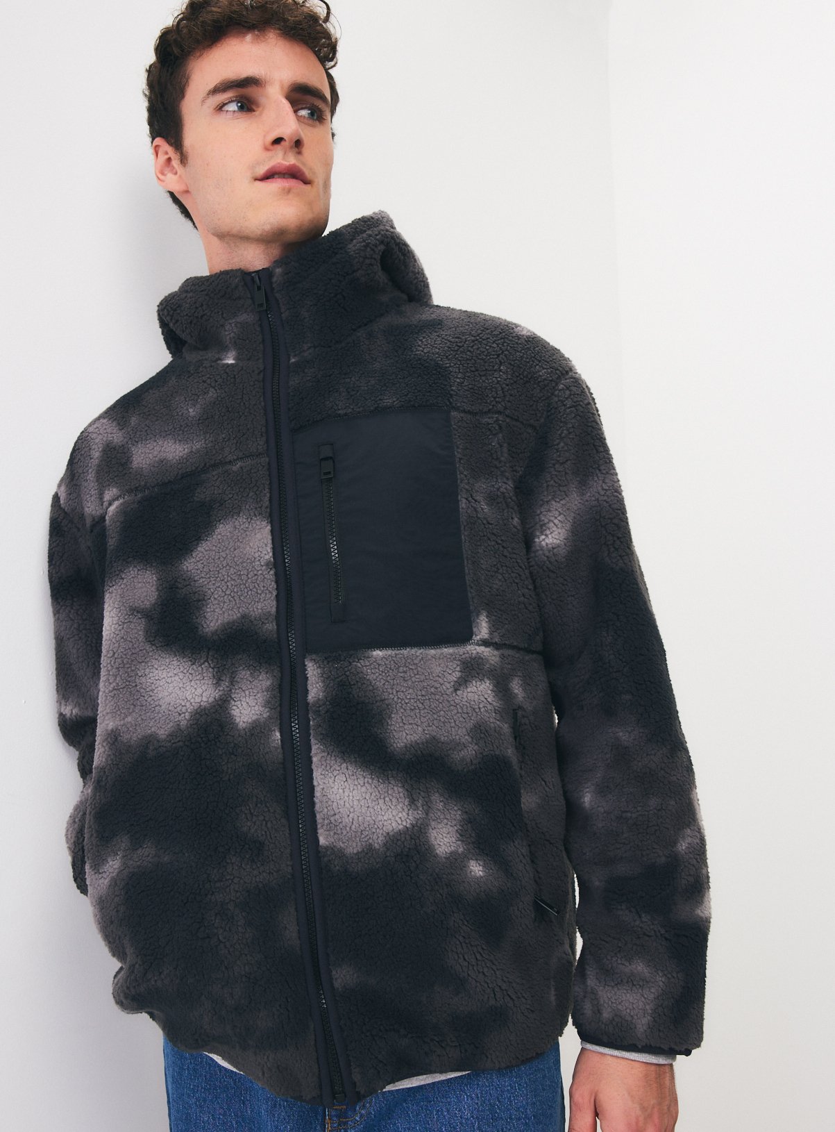 Grey Camo Borg Hooded Zip-Through Fleece Jacket 