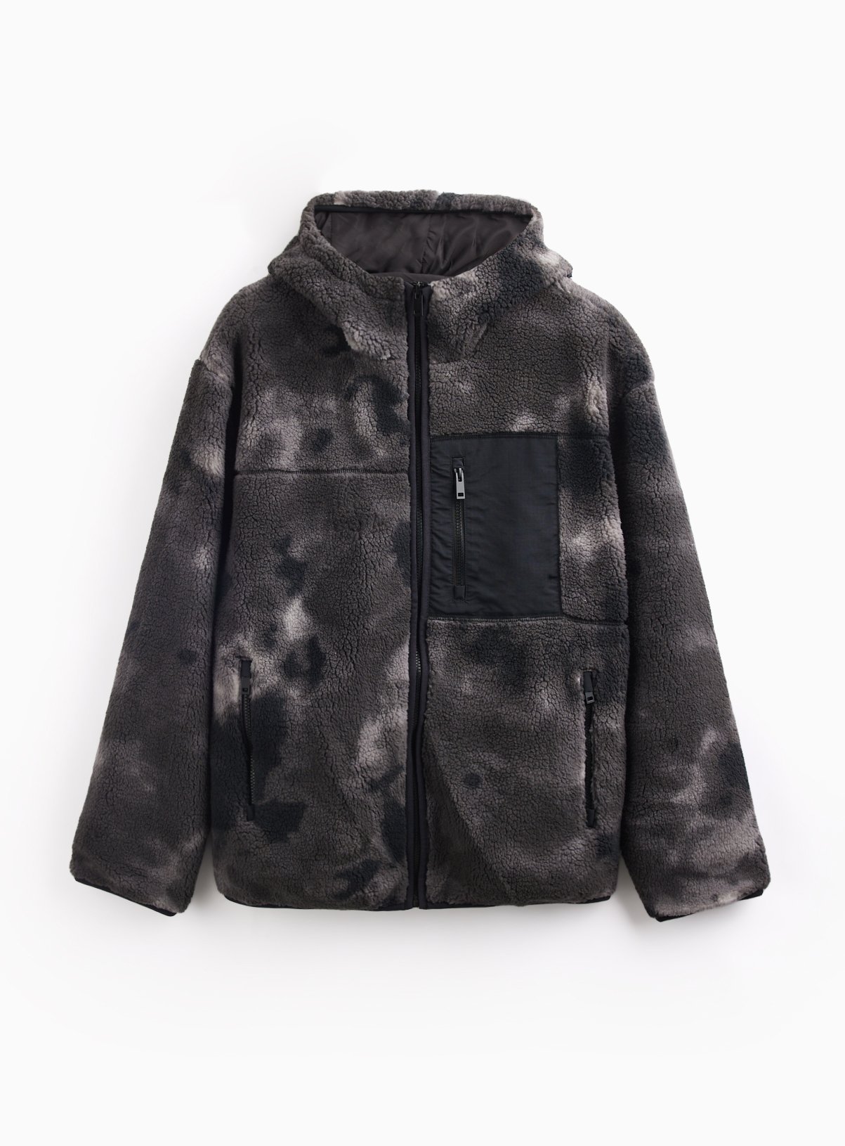 Grey Camo Borg Hooded Zip-Through Fleece Jacket 