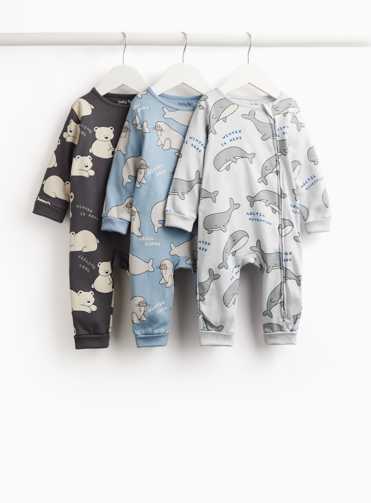 Blue & Grey Animal Print Sleepsuits 3-Pack Up to 3 mths