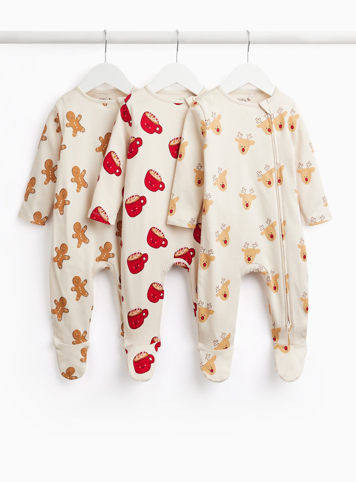 Christmas Print Sleepsuits 3-Pack 