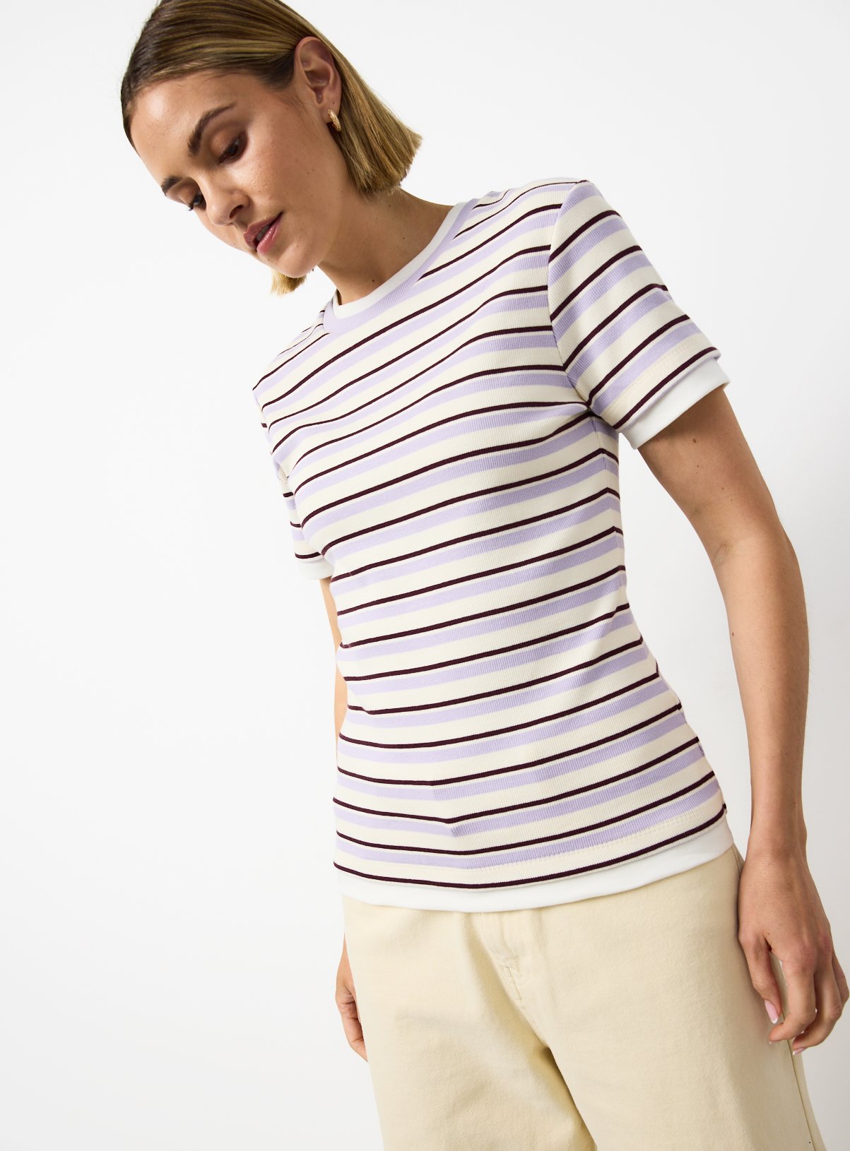 Striped Mock Layer Short Sleeve Top 