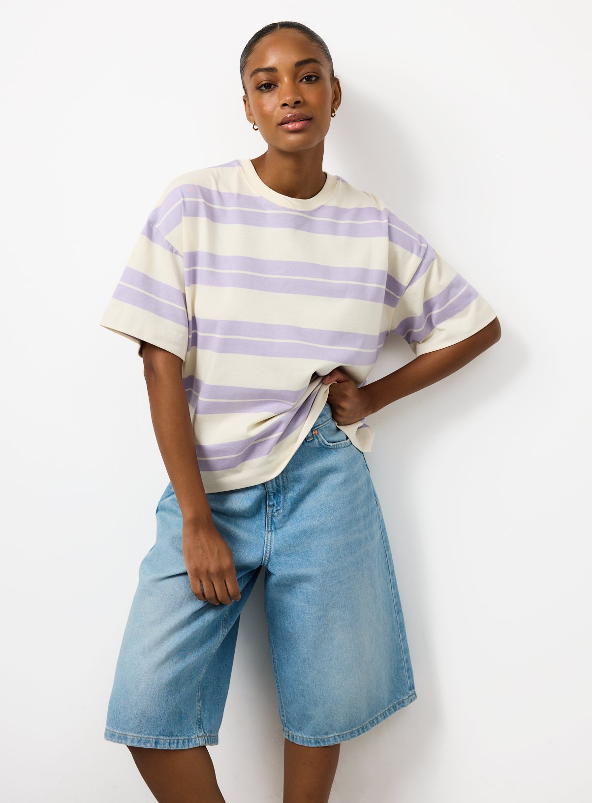 Lilac Striped Boxy Fit T-Shirt XL
