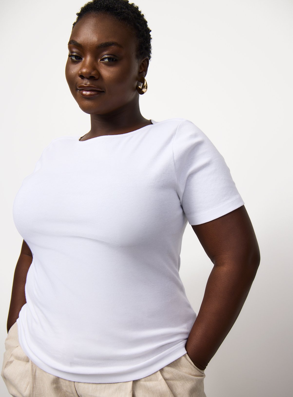 White Boat Neck T-Shirt 