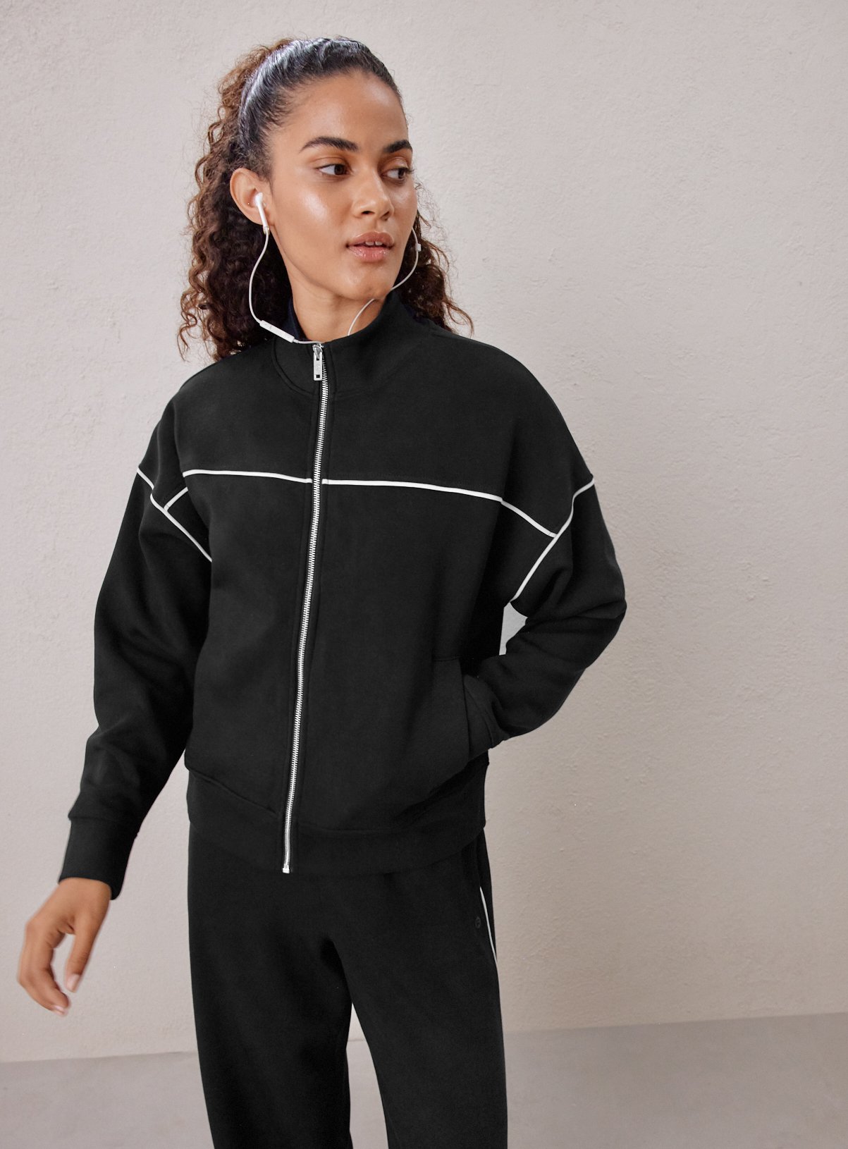 REAKTIV Black Piped Scuba Zip Through Jacket 