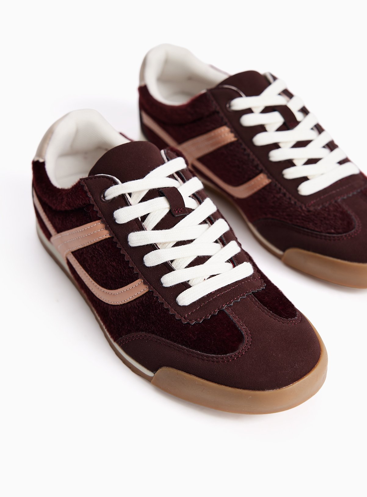 Burgundy Faux Pony Retro-Style Trainers 