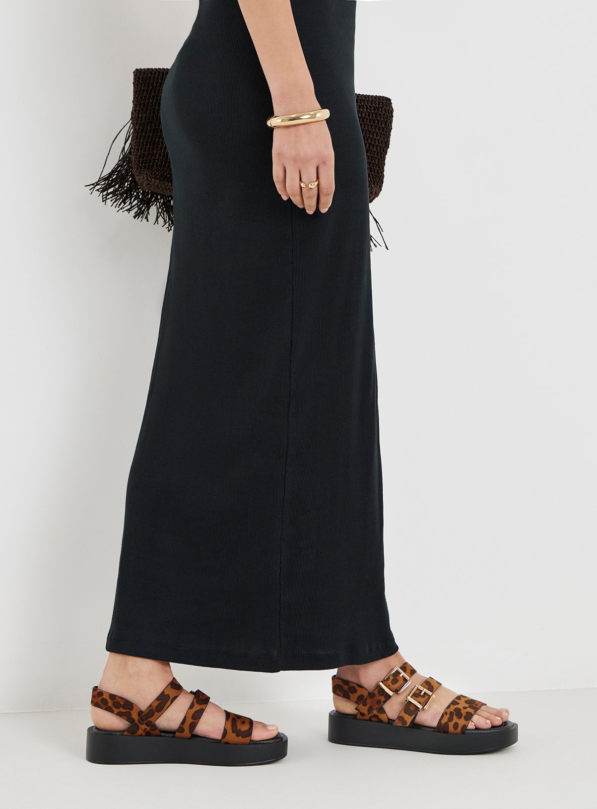 SIMPLY BE Triple Strap Leopard Comfort Sandals Extra Wide Fit