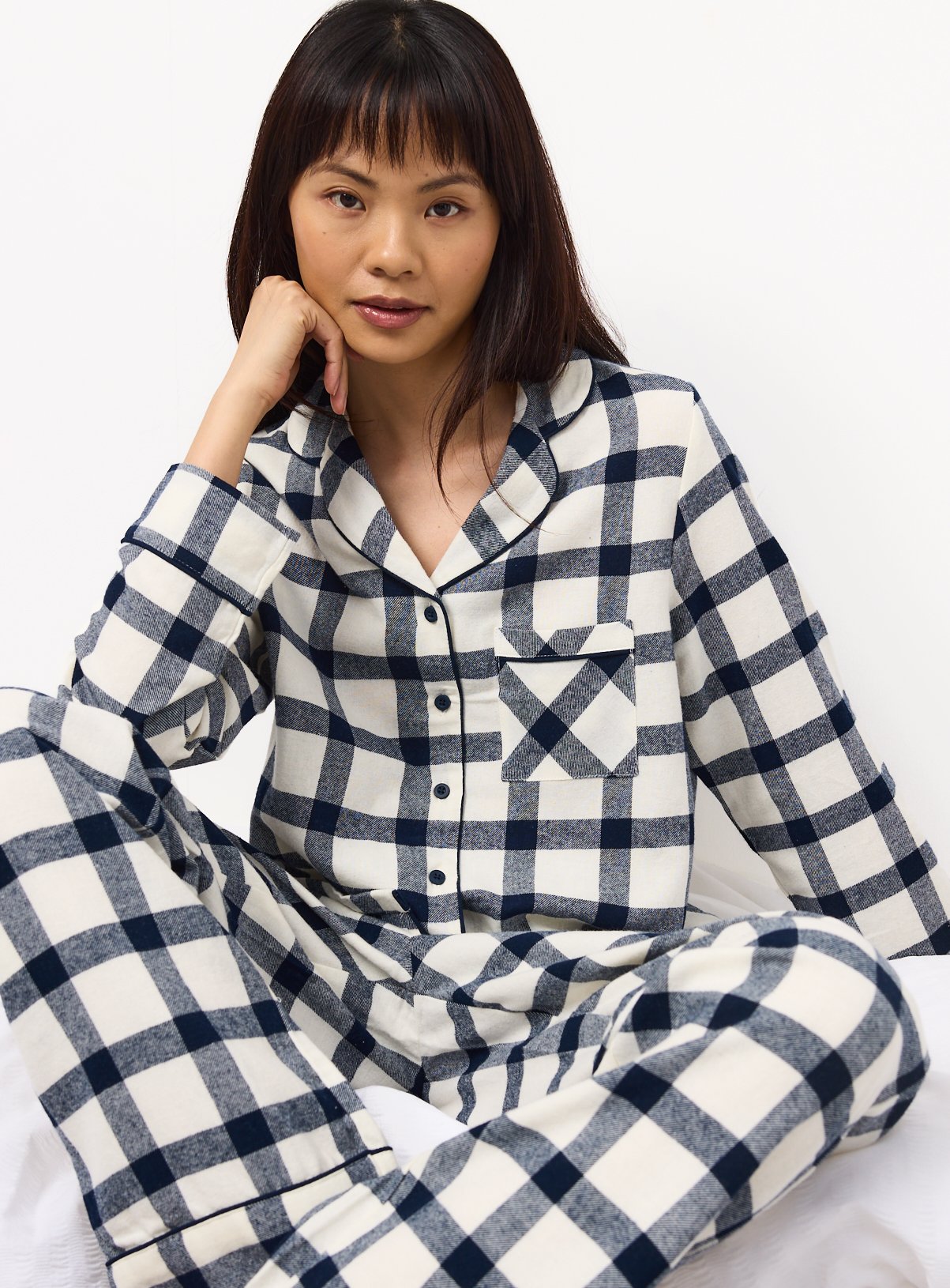 Family Matching Women's Christmas Navy & Cream Check Traditional Pyjamas 