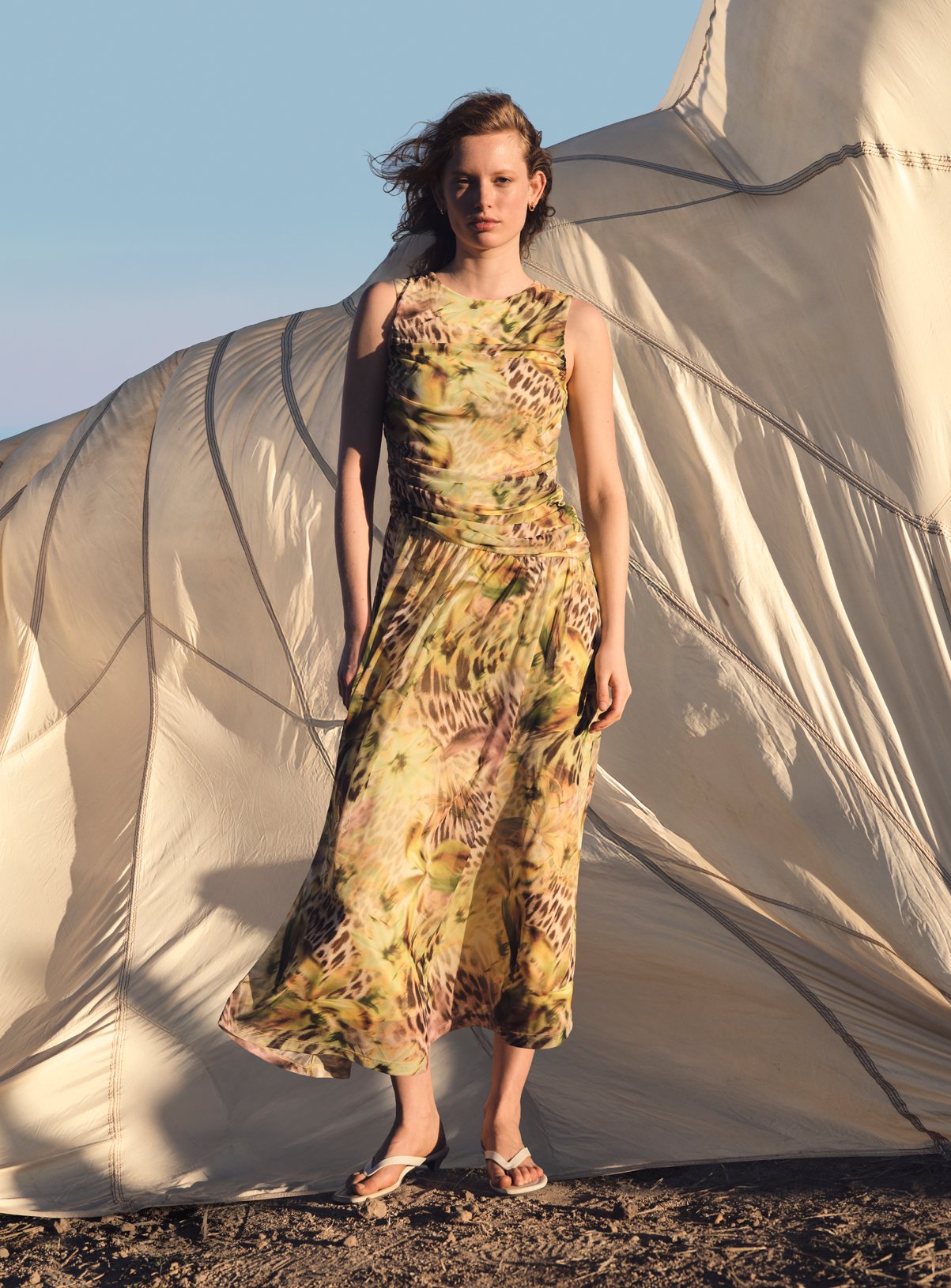 Yellow Animal Print Ruched Column Dress 