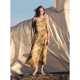 Yellow Animal Print Ruched Column Dress