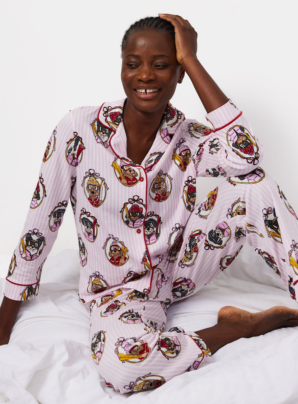 White Dog Print Pyjamas 2 Piece Set 