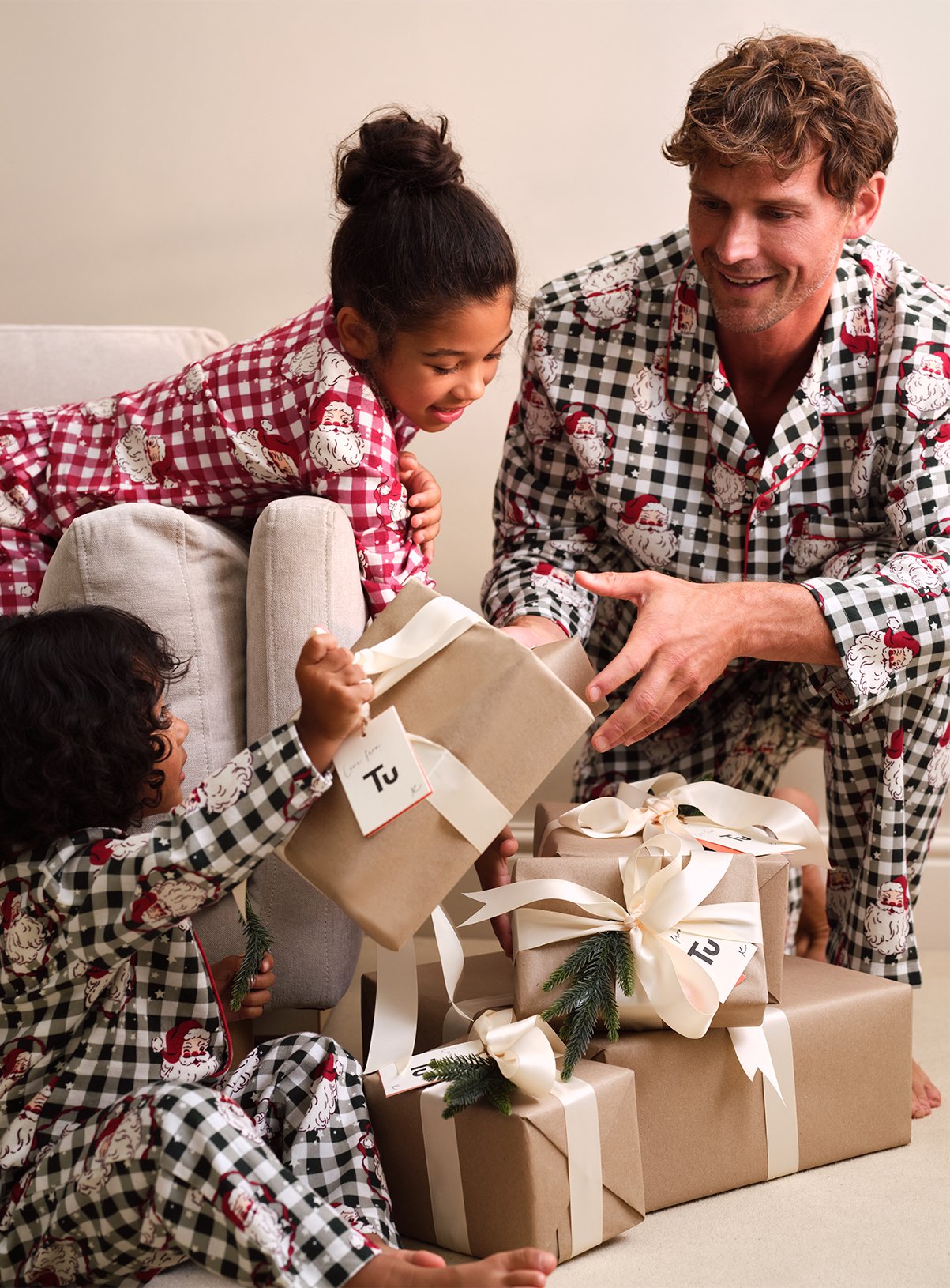 Family Matching Kids' Red Check Santa Claus Pyjama Set 
