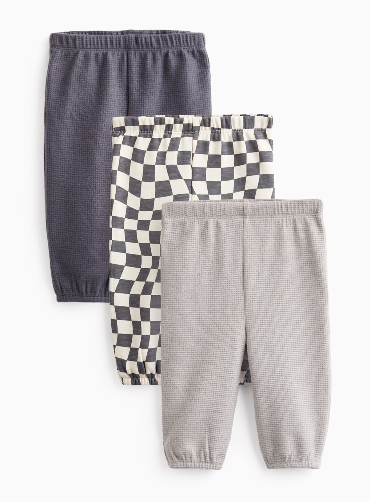 Plain and Monochrome Checkerboard Full-Length Bottoms 3-Pack 18-24 months