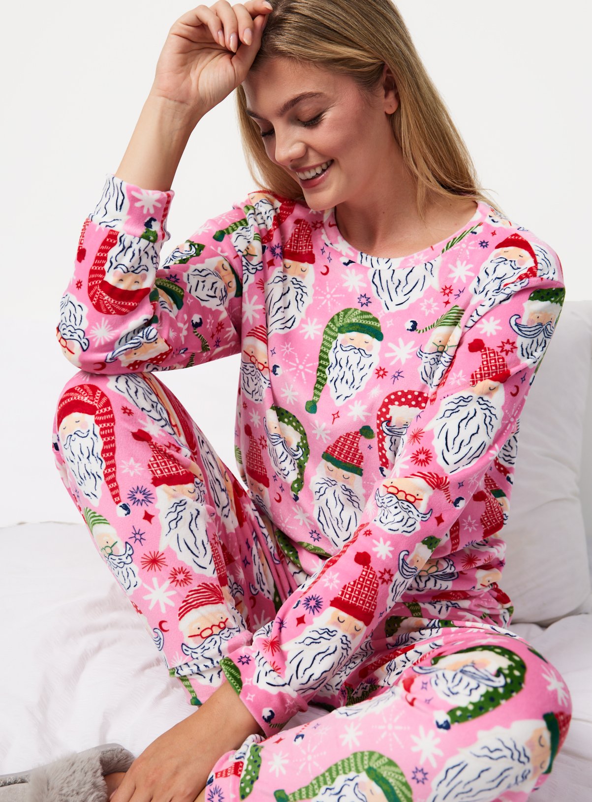 Family Matching Christmas Pink Santa Heads Pyjamas 