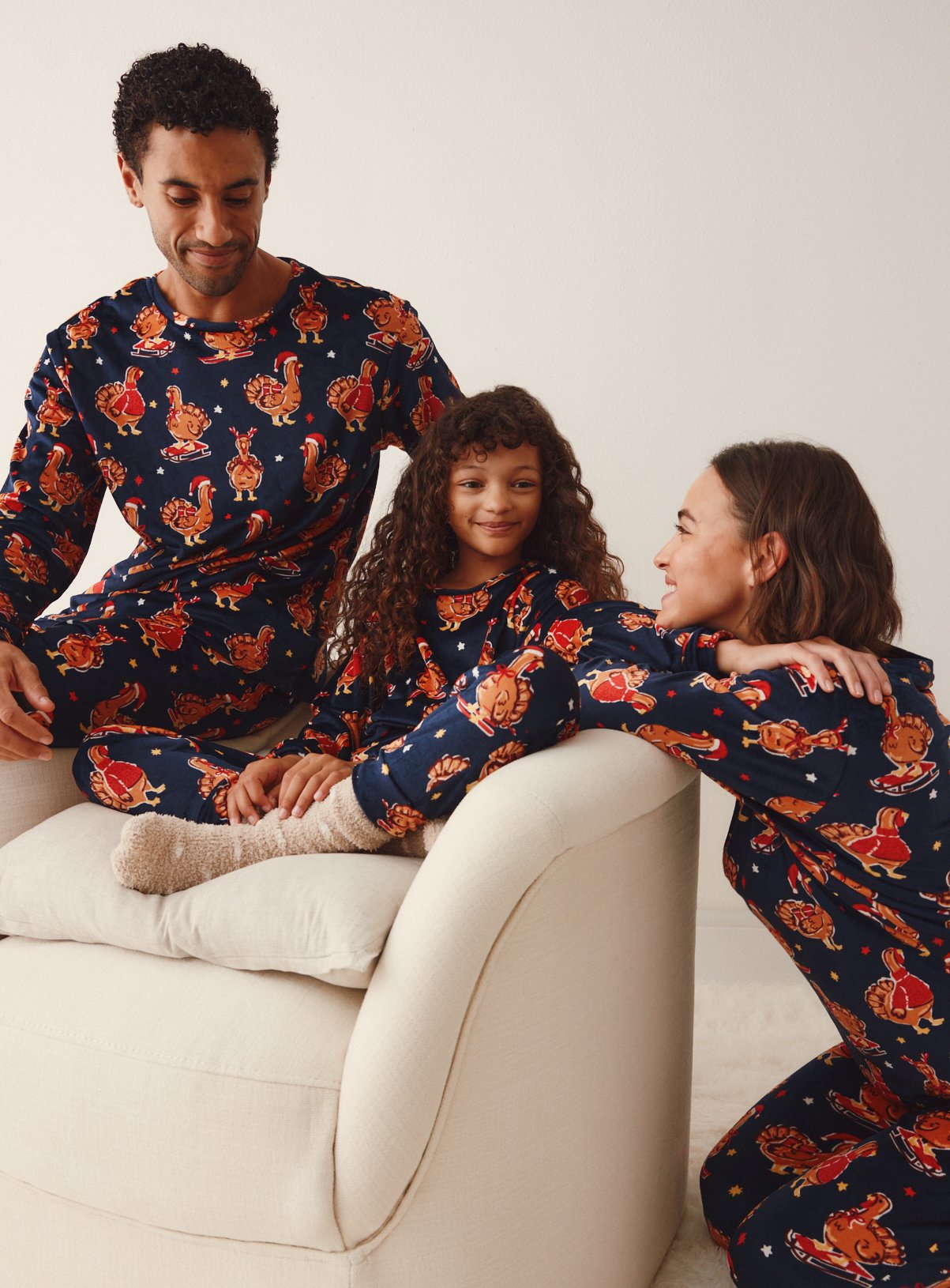 Family Matching Christmas Turkey Print Slinky Pyjama Set 