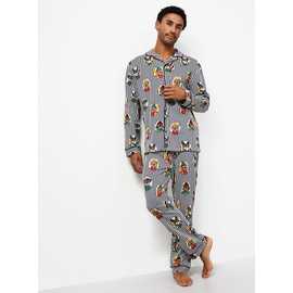 Family Matching Men's Christmas White Striped Dog Print Traditional Pyjamas