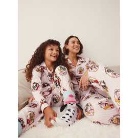 Family Matching Christmas White Striped Dog Print Traditional Pyjamas