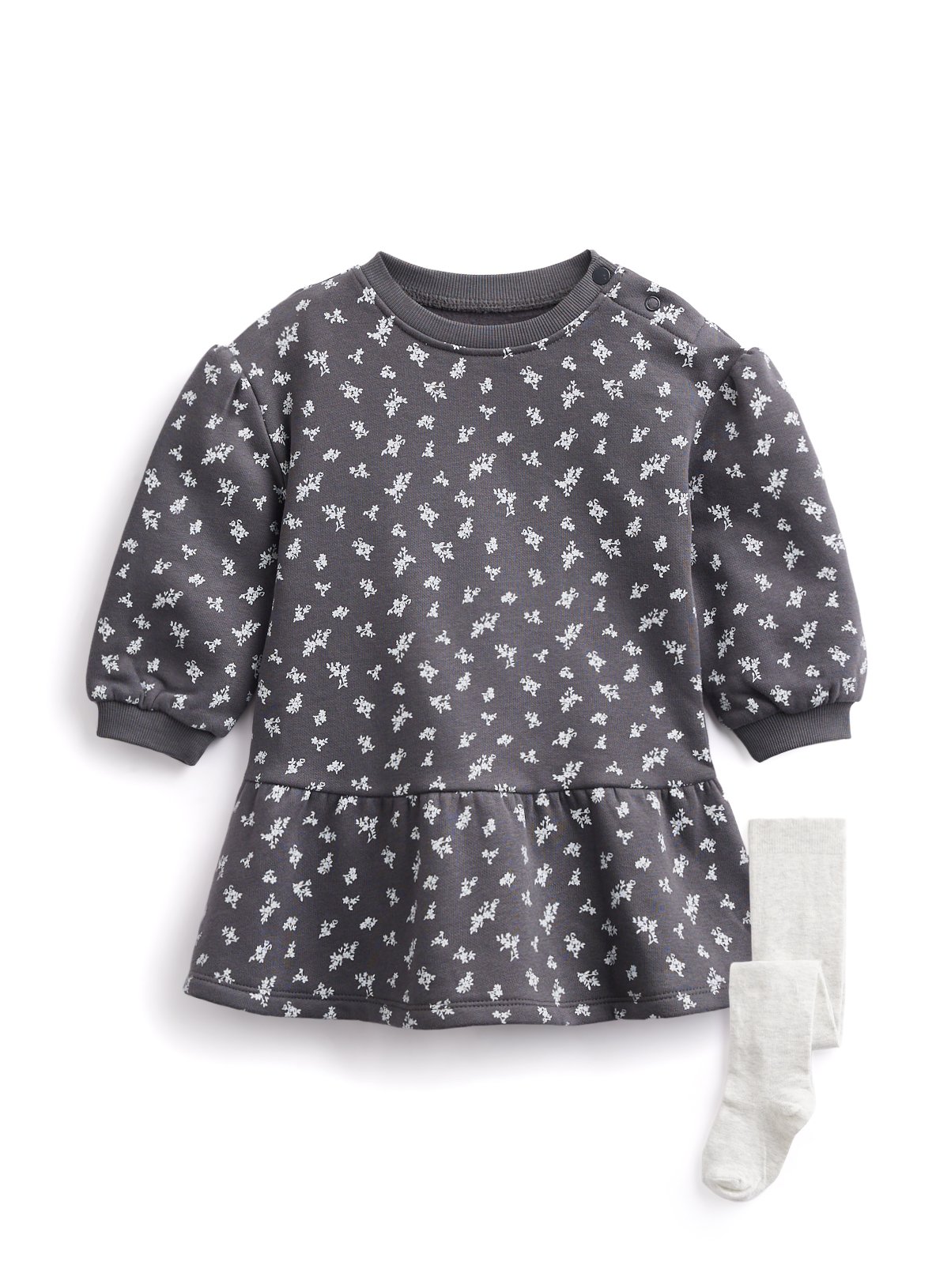 Mono Floral Sweat Dress & Tights Set 