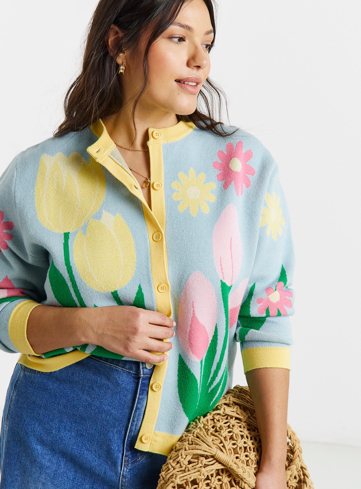 SIMPLY BE Floral Graphic Crew Neck Cardigan 