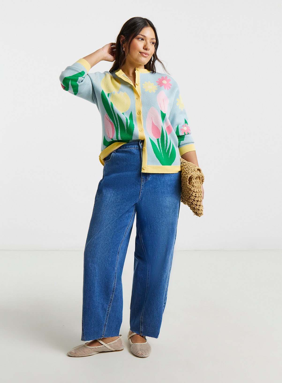 SIMPLY BE Floral Graphic Crew Neck Cardigan