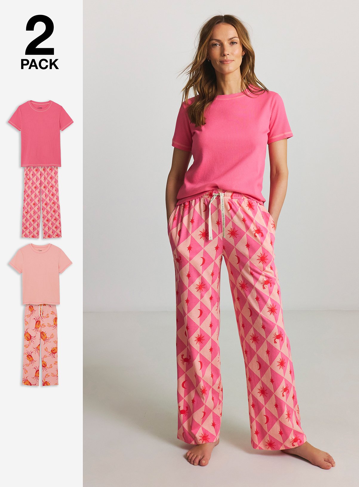 SIMPLY BE Pretty Secrets Ribbed T-Shirt Pyjama Set 2 Pack 