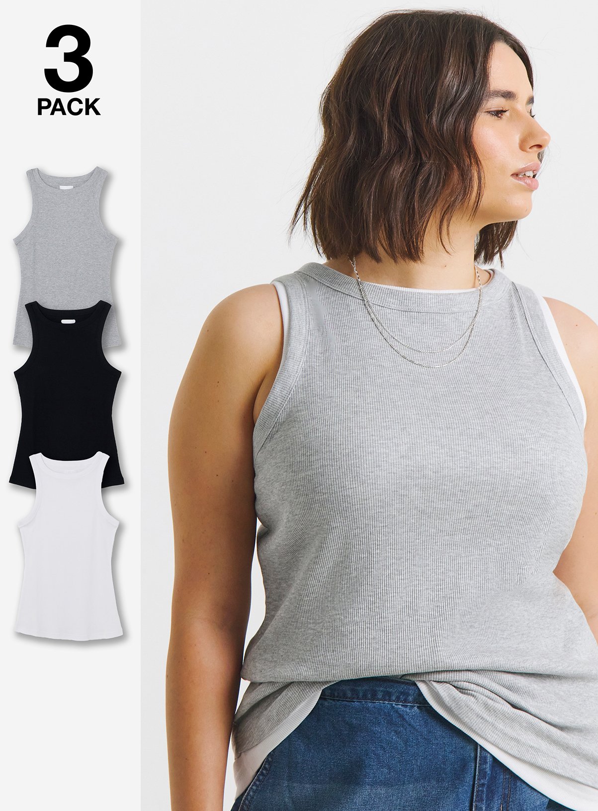 SIMPLY BE Pack Of 3 High Neck Tank Tops 