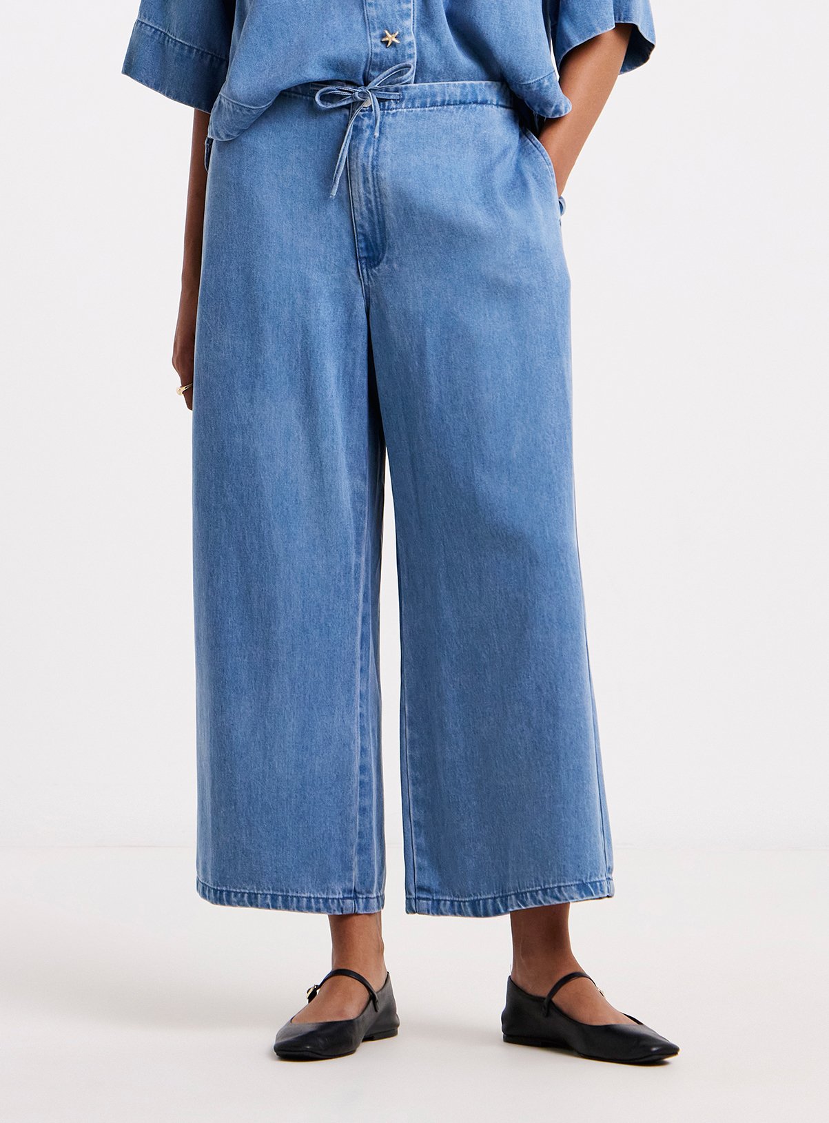 SIMPLY BE Light Blue Tencel Tie Waist Culottes 