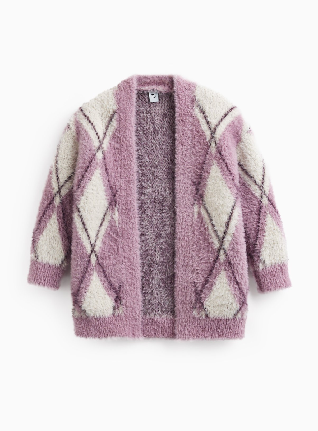 Pink & Cream Fluffy Argyle Cardigan 6 years