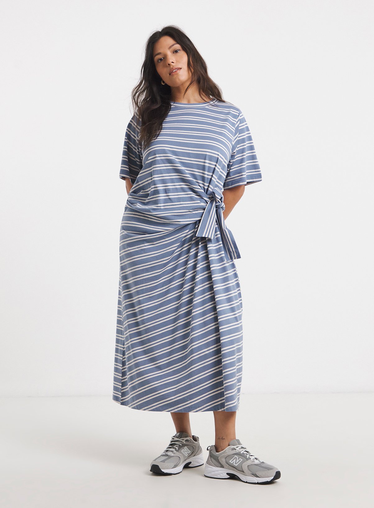 SIMPLY BE Stripe Jersey Midi Dress With Side Tie 18