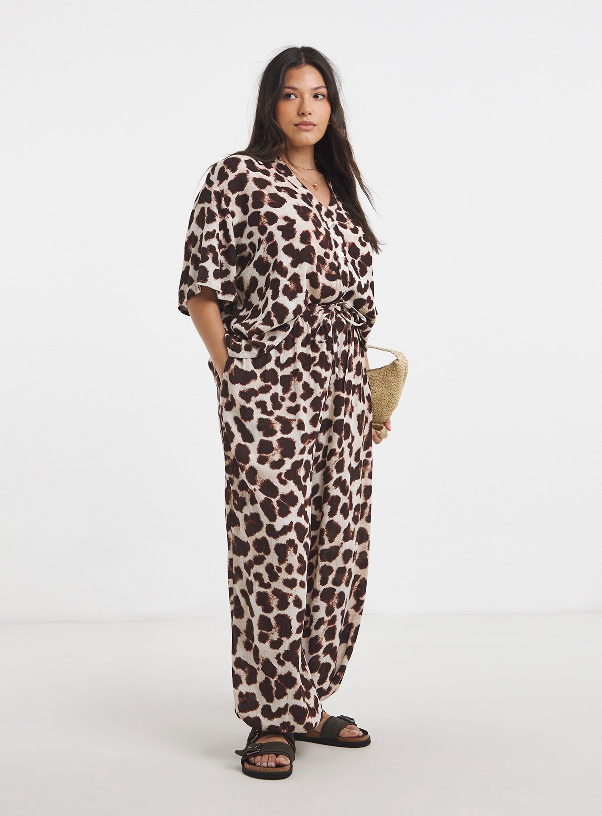 SIMPLY BE Animal Print Crinkle Revere Shirt 