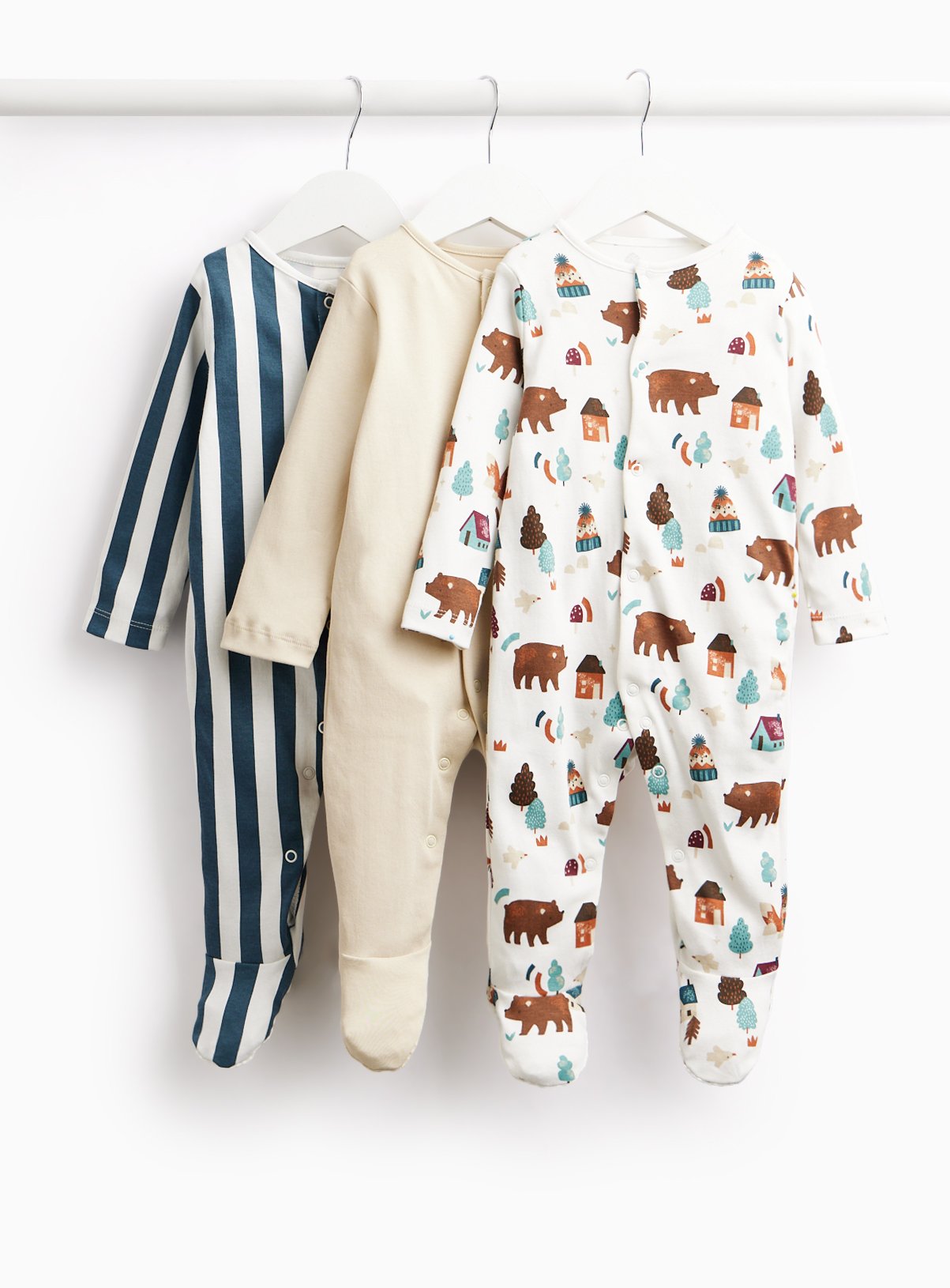 Bear and Winter Scene Print Sleepsuits 3-Pack 