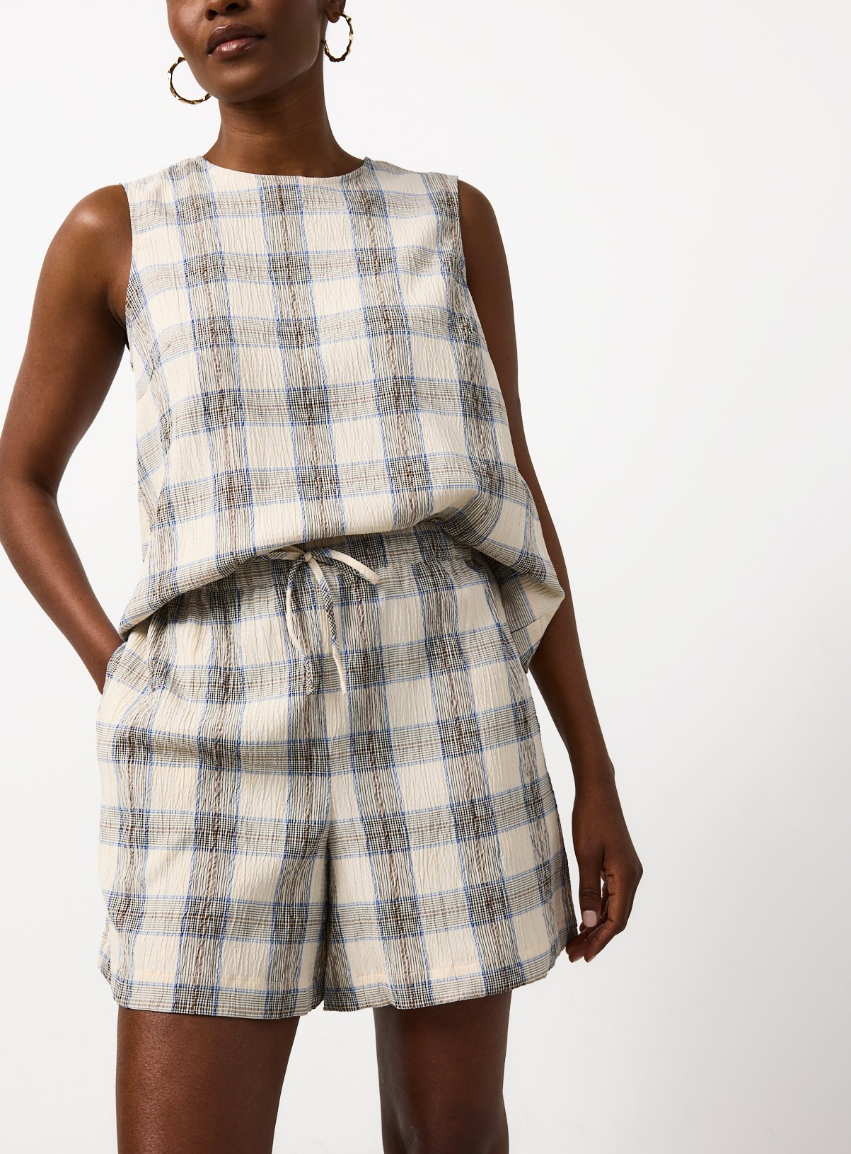 Cream Check Print Co-ord Shorts 
