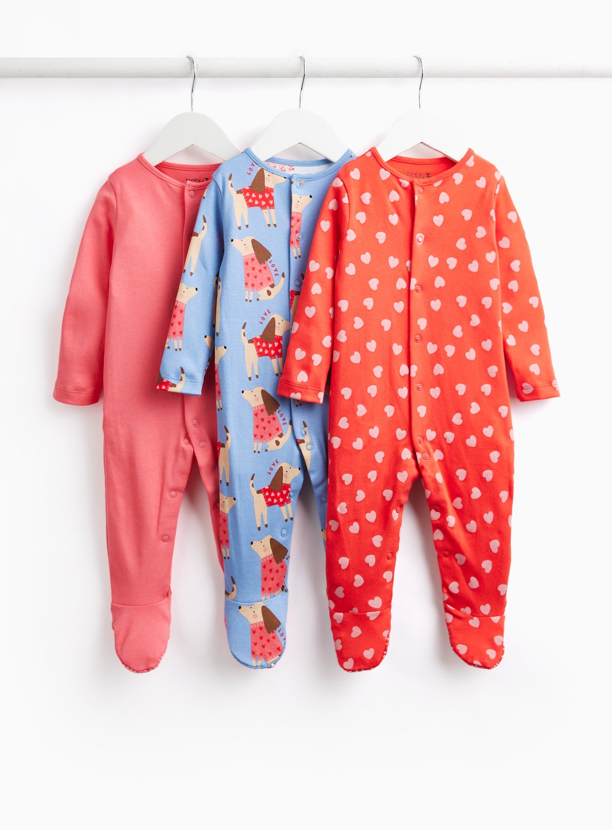Sausage Dog, Heart & Plain Sleepsuits 3-Pack 
