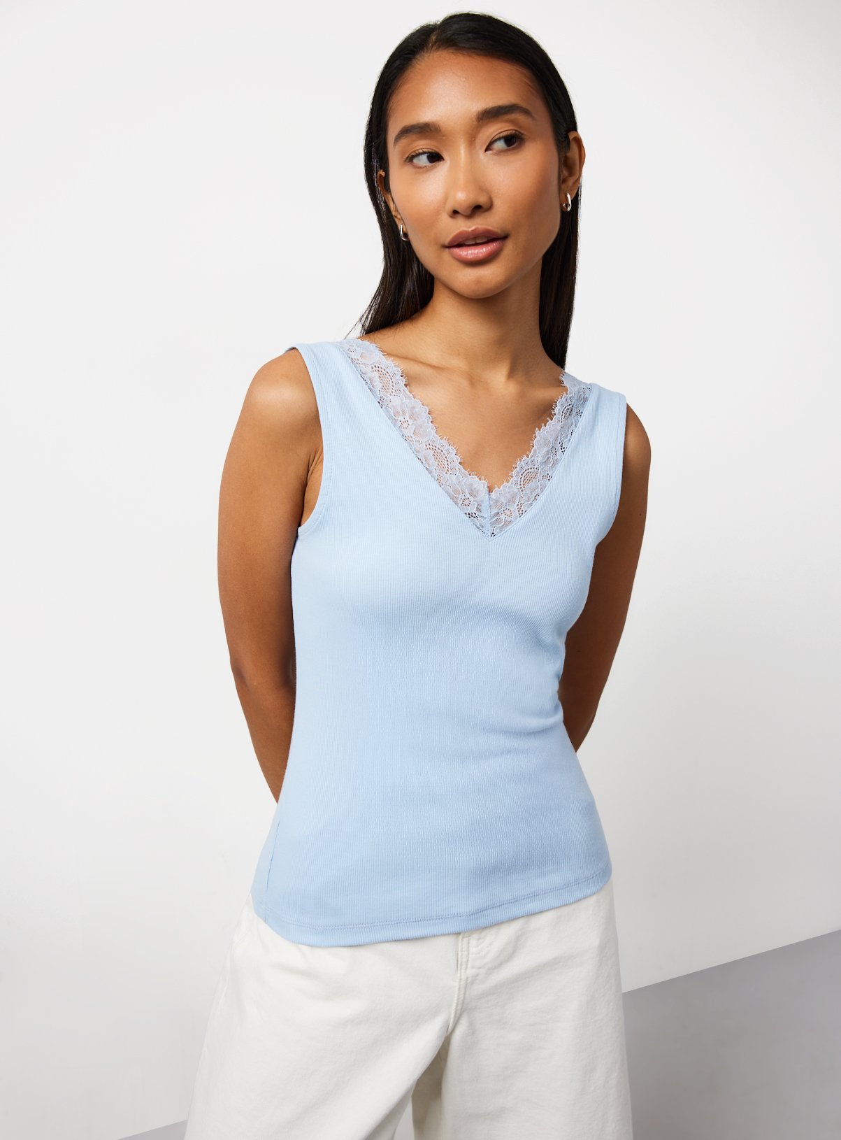 Blue Lace Detail V Neck Vest 12