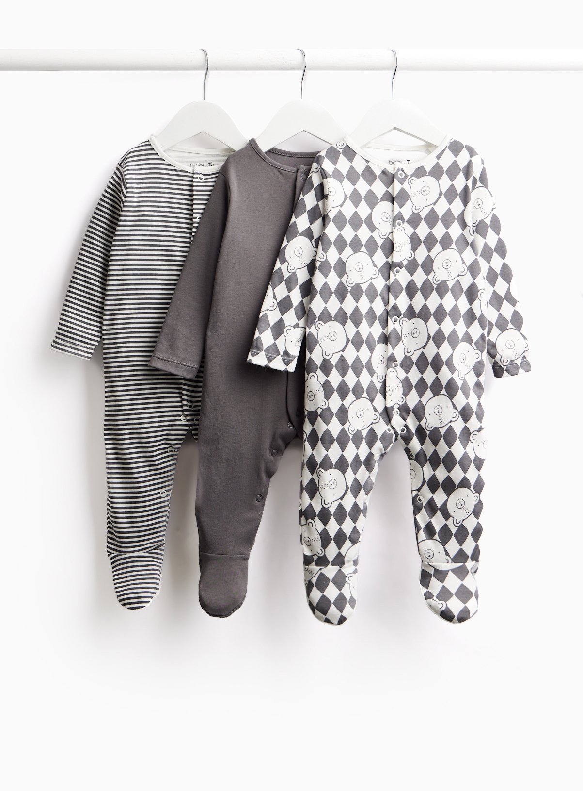 Teddy Bear Print Sleepsuits 3-Pack 