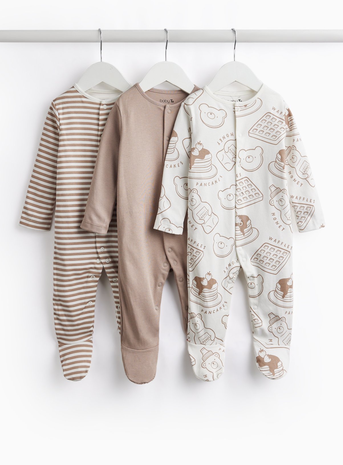 Bear & Pancake Sleepsuits 3-Pack 
