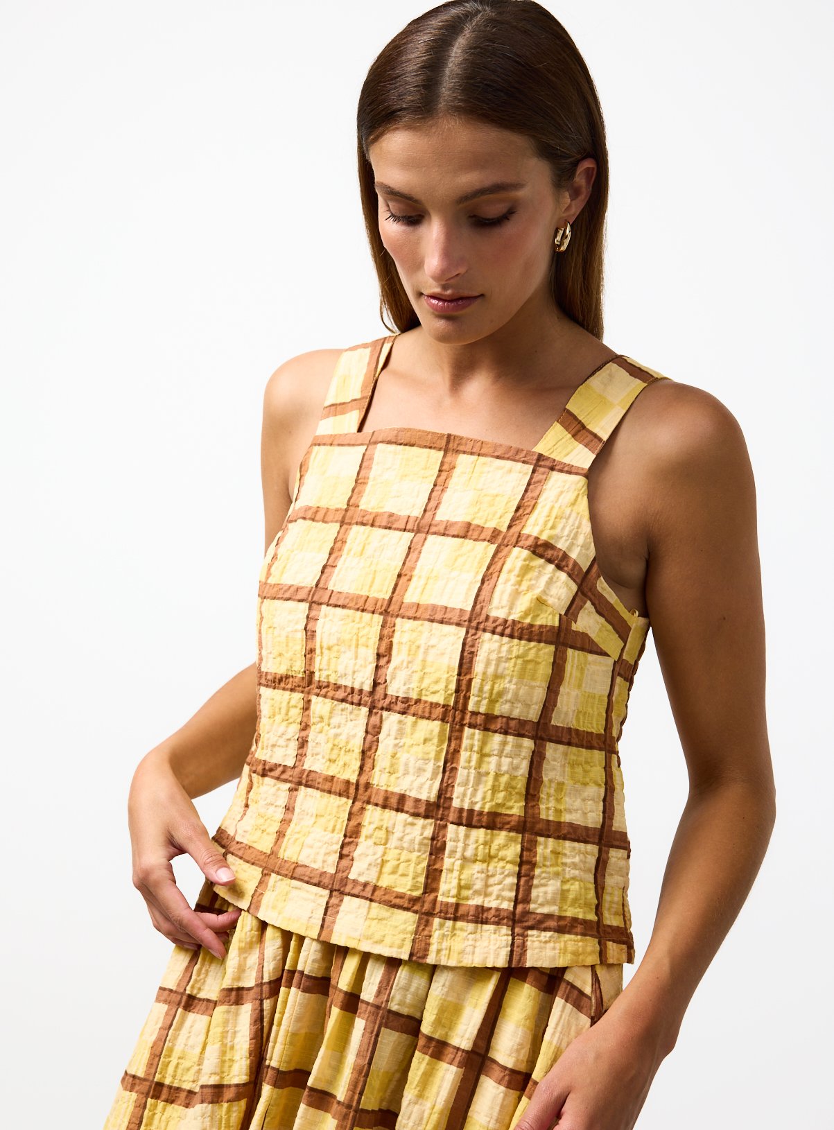 Yellow Geo Print Square Neck Shell Top 