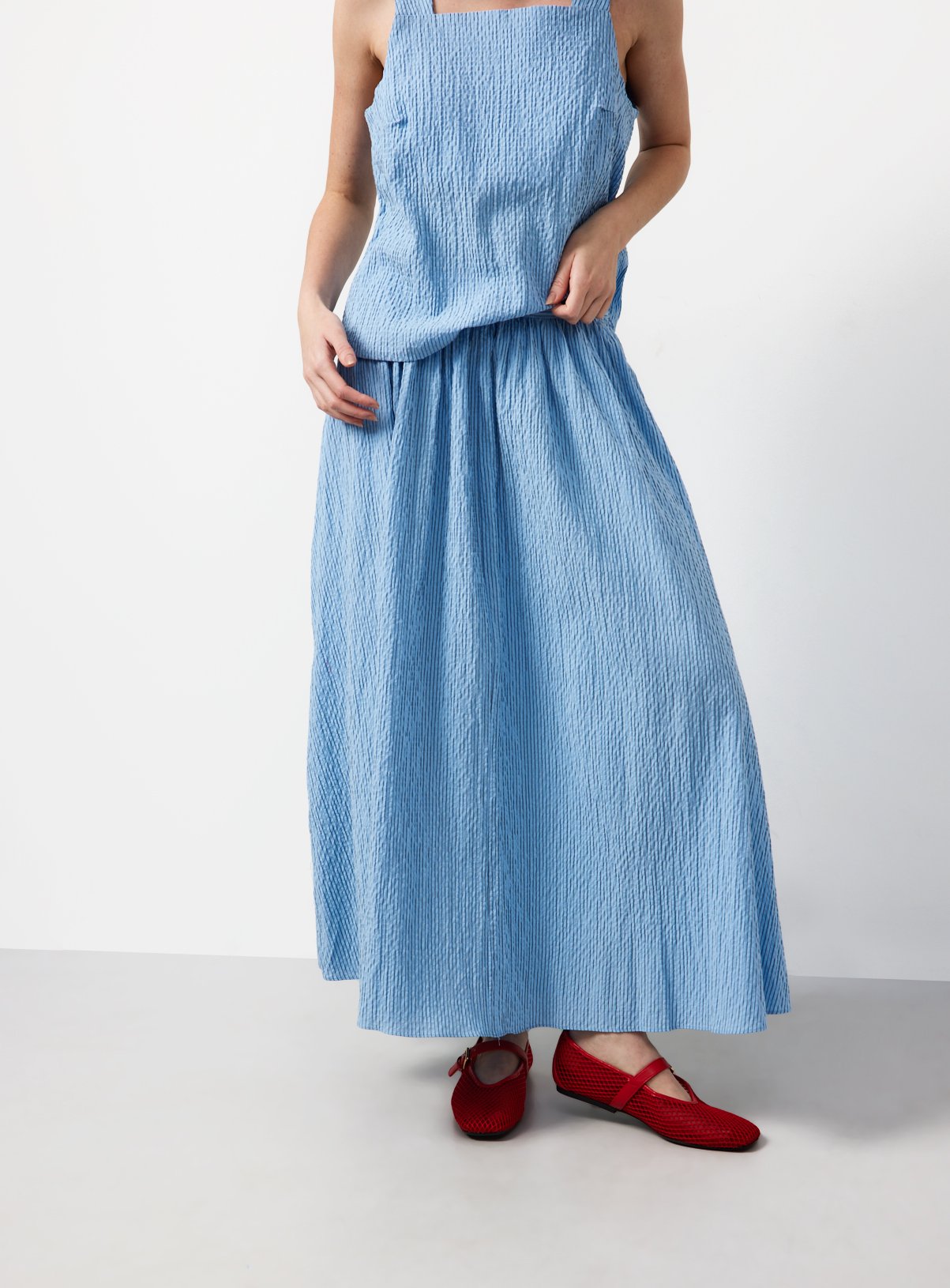 Blue Stripe Print Midaxi Full Co-ord Skirt 