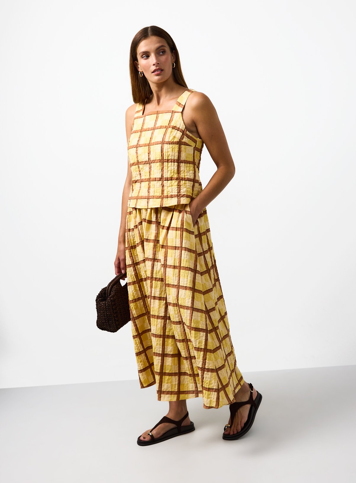Yellow & Brown Print Midi Co-ord Skirt 