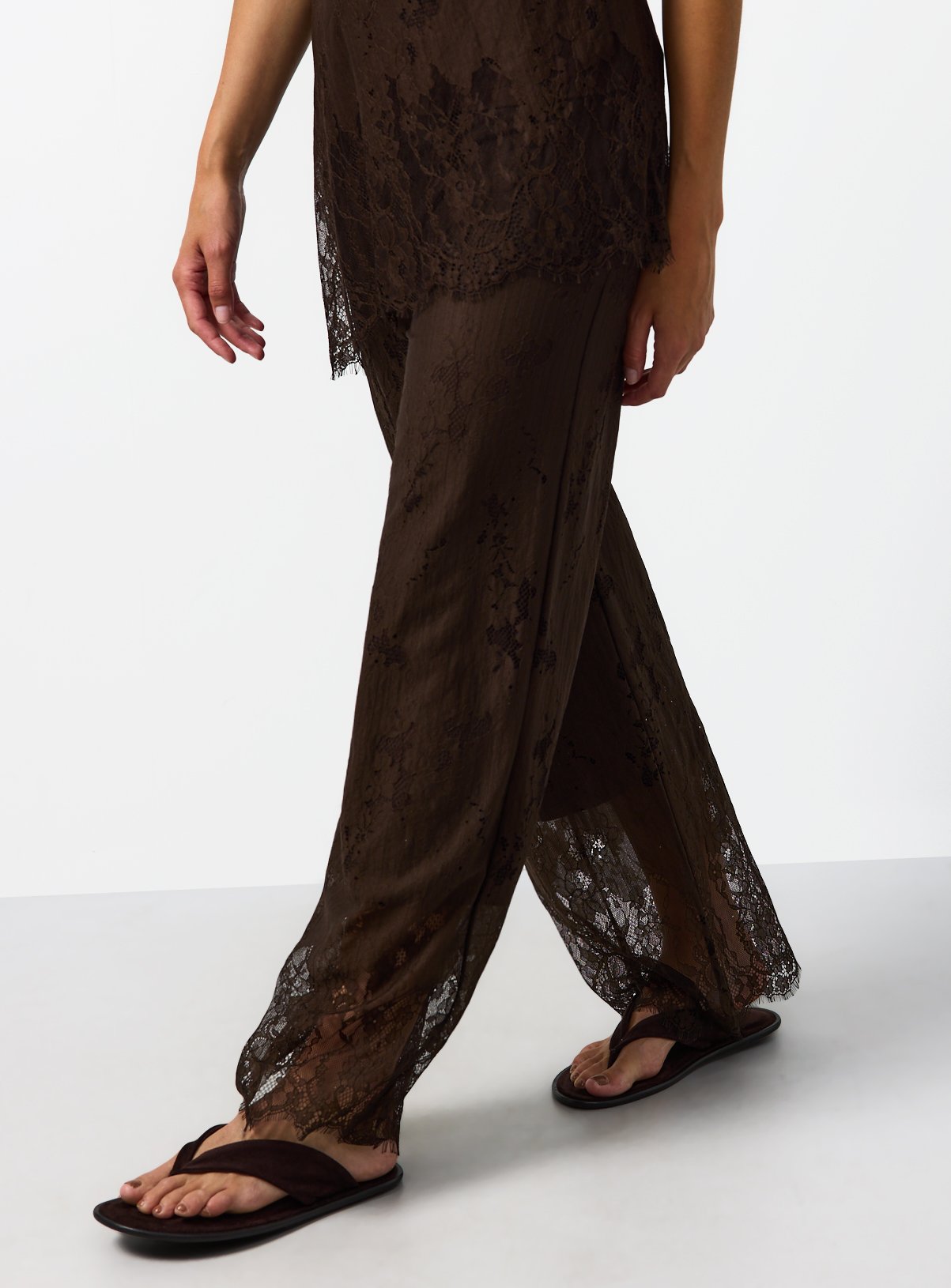 Floral Lace Detail Wide Leg Co-ord Trousers 