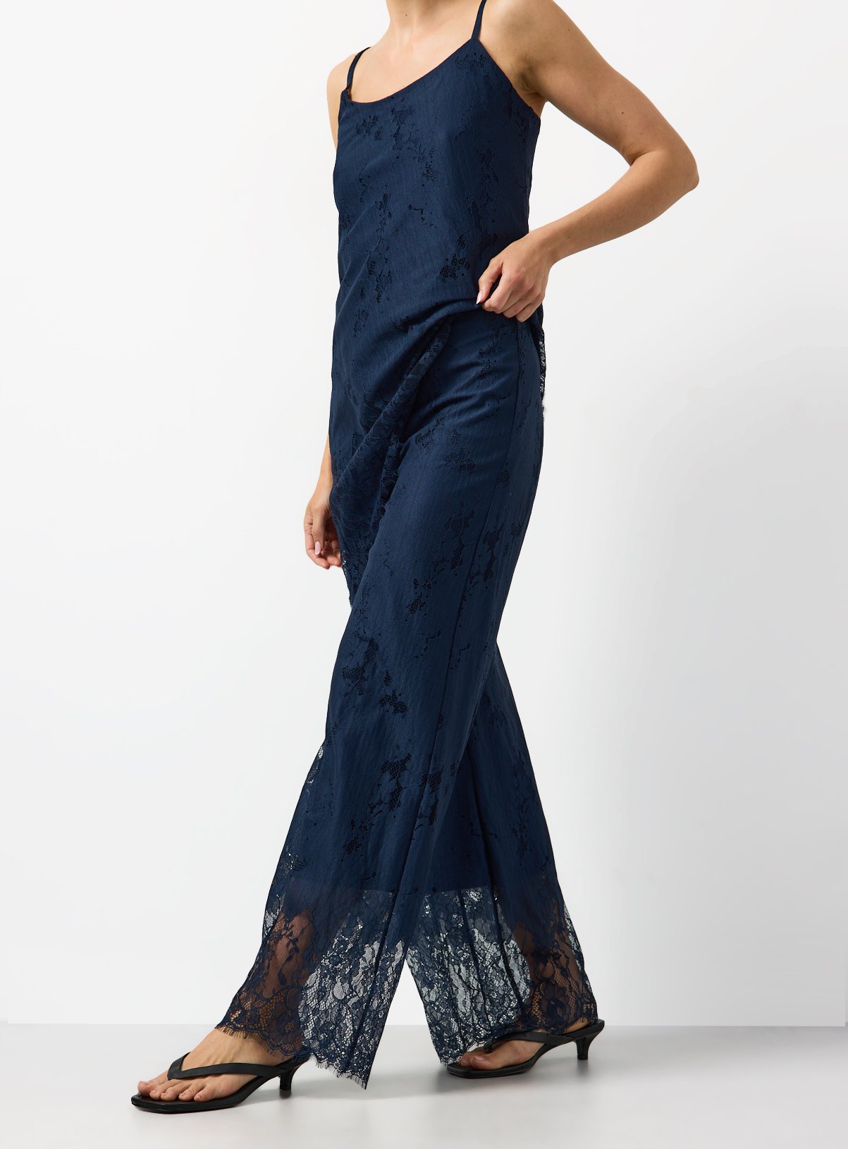 Floral Lace Detail Wide Leg Co-ord Trousers 