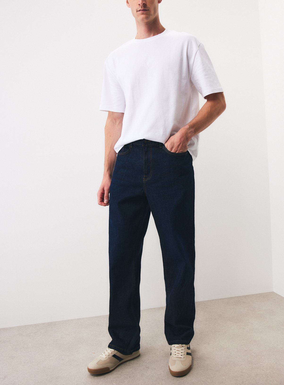 Dark Mid Denim Relaxed Straight Jeans 